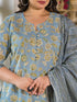 Women Plus Size Blue Pure Cotton Kurta Set With Dupatta